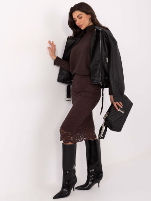 Eleganter Midi-Rock mit Spitze und Futter, braun