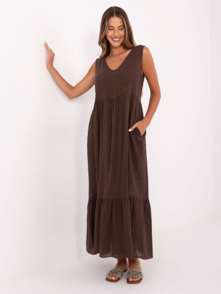 Maxikleid mit V-Ausschnitt in Dunkelbraun