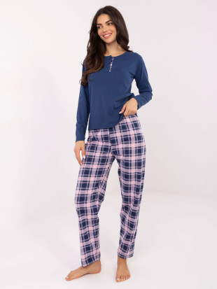 Damen-Pyjama mit langen Ärmeln in Dunkelblau