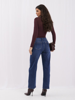 Dunkelblaue Mom Jeans mit hohem Bund