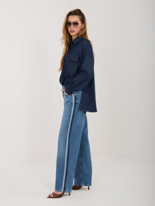 Damen-Jeans mit geradem Bein und Seitenstreifen, dunkelblau