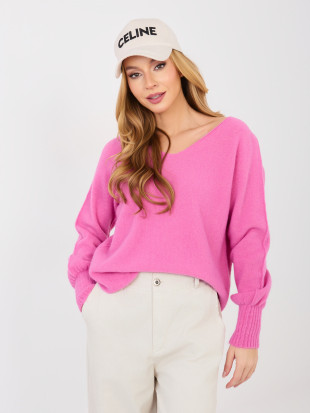 Rosa Pullover mit V-Ausschnitt und Ballonärmeln