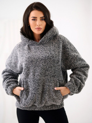 Damen Hoodie in Dunkelgrau mit Kapuze und Tasche