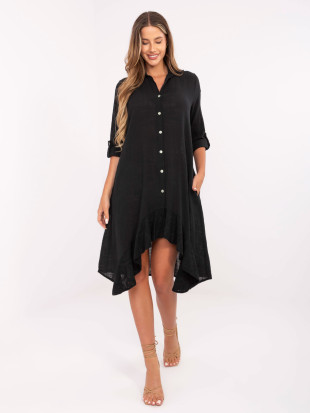 Asymmetrisches schwarzes Kleid mit 3/4-Ärmeln