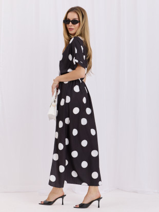 Schwarz-weißes Midi-Kleid mit Punkten und Wickelausschnitt