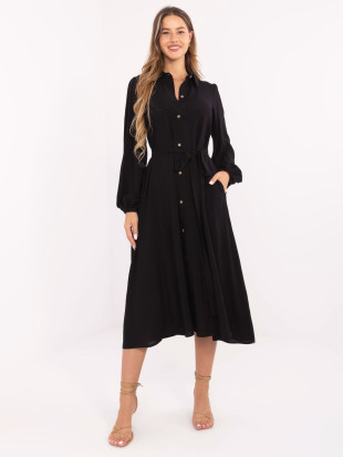 Elegantes schwarzes Midi-Kleid mit langen Ärmeln
