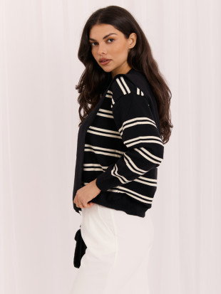 Schwarzer gestreifter Pullover mit Rundhalsausschnitt