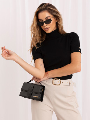 Eleganter schwarzer Pullover mit kurzem Ärmel und Rollkragen
