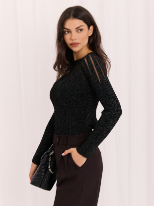 Eleganter schwarzer Pullover mit Rundhalsausschnitt