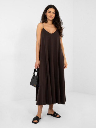 Maxi-Sommerkleid mit V-Ausschnitt, braun