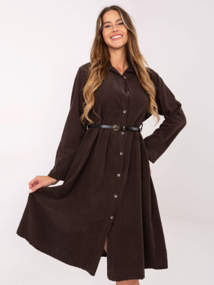 Braunes Hemdblusenkleid in Midi-Länge mit Gürtel
