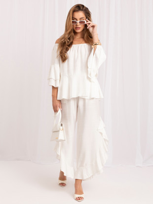 Elegantes Set mit Bluse und Hose in Ecru