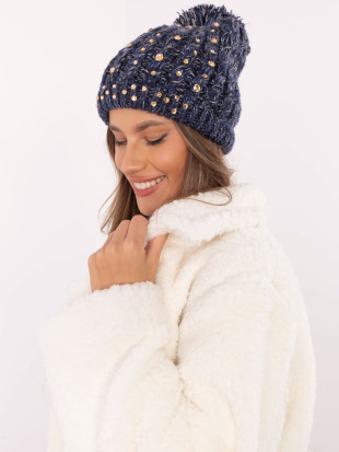 Elegante blaue Mütze mit Applikation
