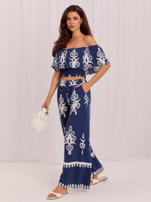 Boho-Set mit Bluse und Hose, blau