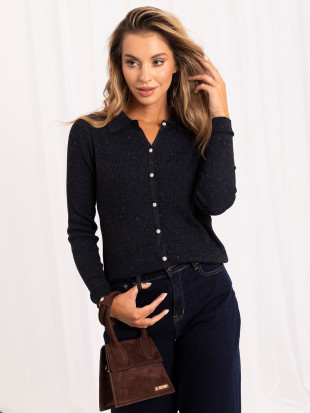 Eleganter dunkelblauer Polo-Pullover mit Kragen