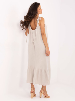 Beige ausgestellte Kleid mit Rüsche
