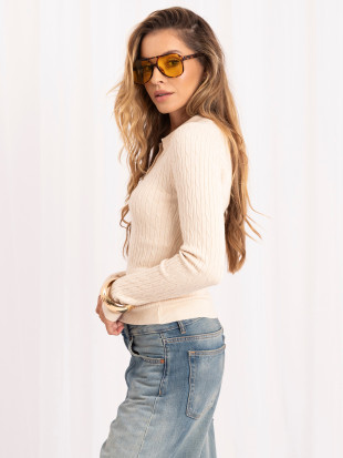 Beiger Polo-Pullover mit Kragen und Knöpfen