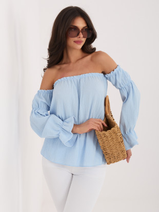 Bluse mit Carmen-Ausschnitt und Puffärmeln