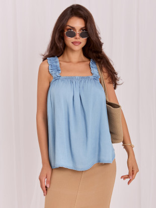 Hellblaue Trägerbluse mit Bindung
