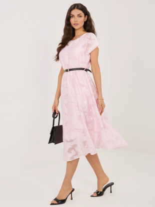 Hellrosa ausgestelltes Midi-Kleid mit Gürtel