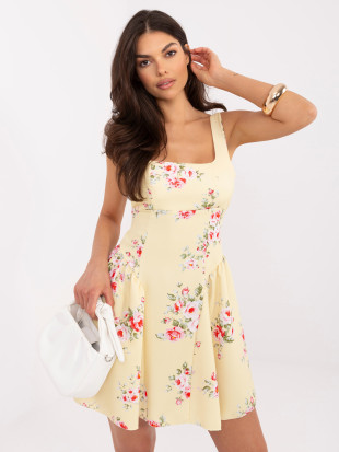 Gelbes ausgestelltes Minikleid mit Blumenmuster