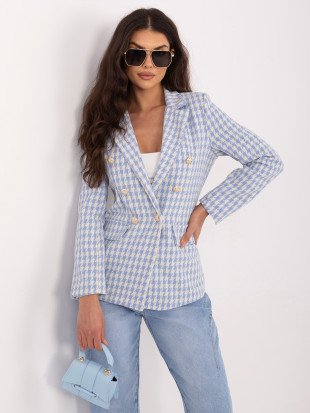 Blauer Blazer mit Hahnentrittmuster und Futter