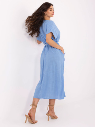 Oversize blaues Kleid mit Gürtel und Taschen