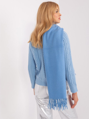 Blauer gestrickter Schal mit Fransen