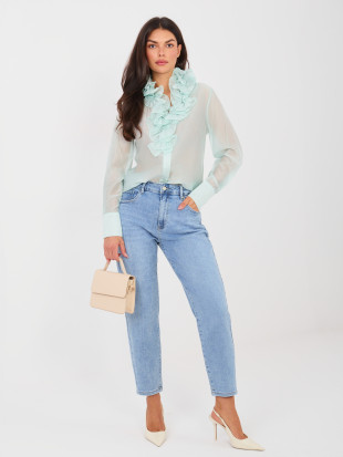 Damen Mom Jeans in Blau mit hohem Bund