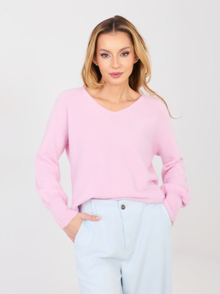 Rosa Strickpullover mit V-Ausschnitt