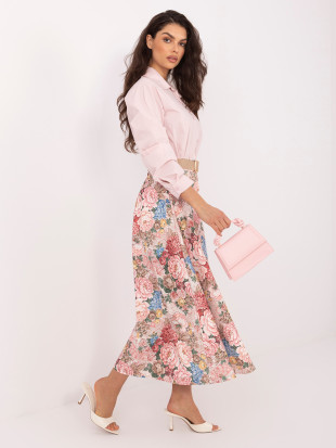 Rosa Midi-Rock mit Blumenmuster und Gürtel