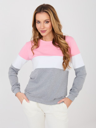 Gestreiftes Sweatshirt aus Baumwolle in Grau-Rosa