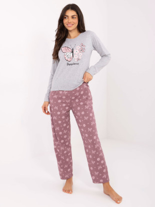 Damen Schlafanzug aus Baumwolle mit Print in Grau