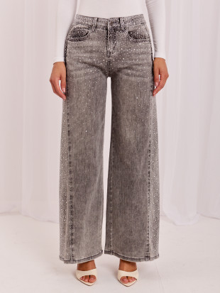 Graue Wide-Leg-Jeans mit hohem Bund