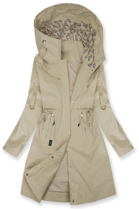 Verlängerter Parka s Print in der Kapuze Hellbeige