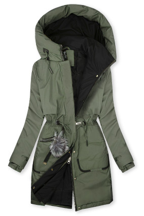 Langer Damen-Winterparka mit verstellbarer Taille Grün