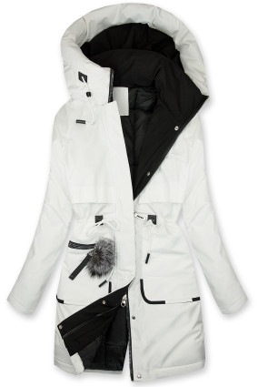 Langer Damen-Winterparka mit verstellbarer Taille Weiß