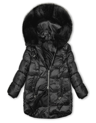 Winterjacke mit Fell, halbglänzend, Schwarz