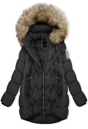 Stepp-Winterjacke mit verlängertem Rücken, Schwarz