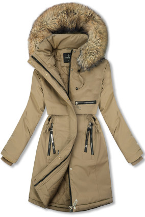 Damen Winterparka mit Taillenzug Beige