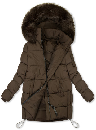 Braune Steppjacke mit Kunstpelz