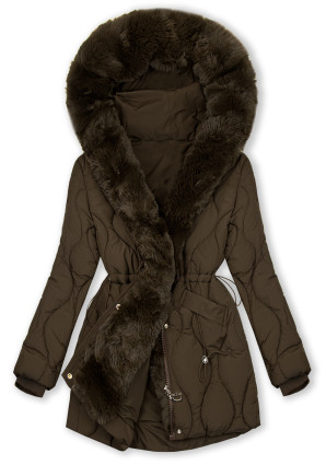 Damen-Steppjacke mit verstellbarer Taille Dunkelbraun