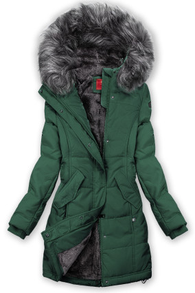 Winterjacke mit Teddy-Futter dunkelgrün/grau